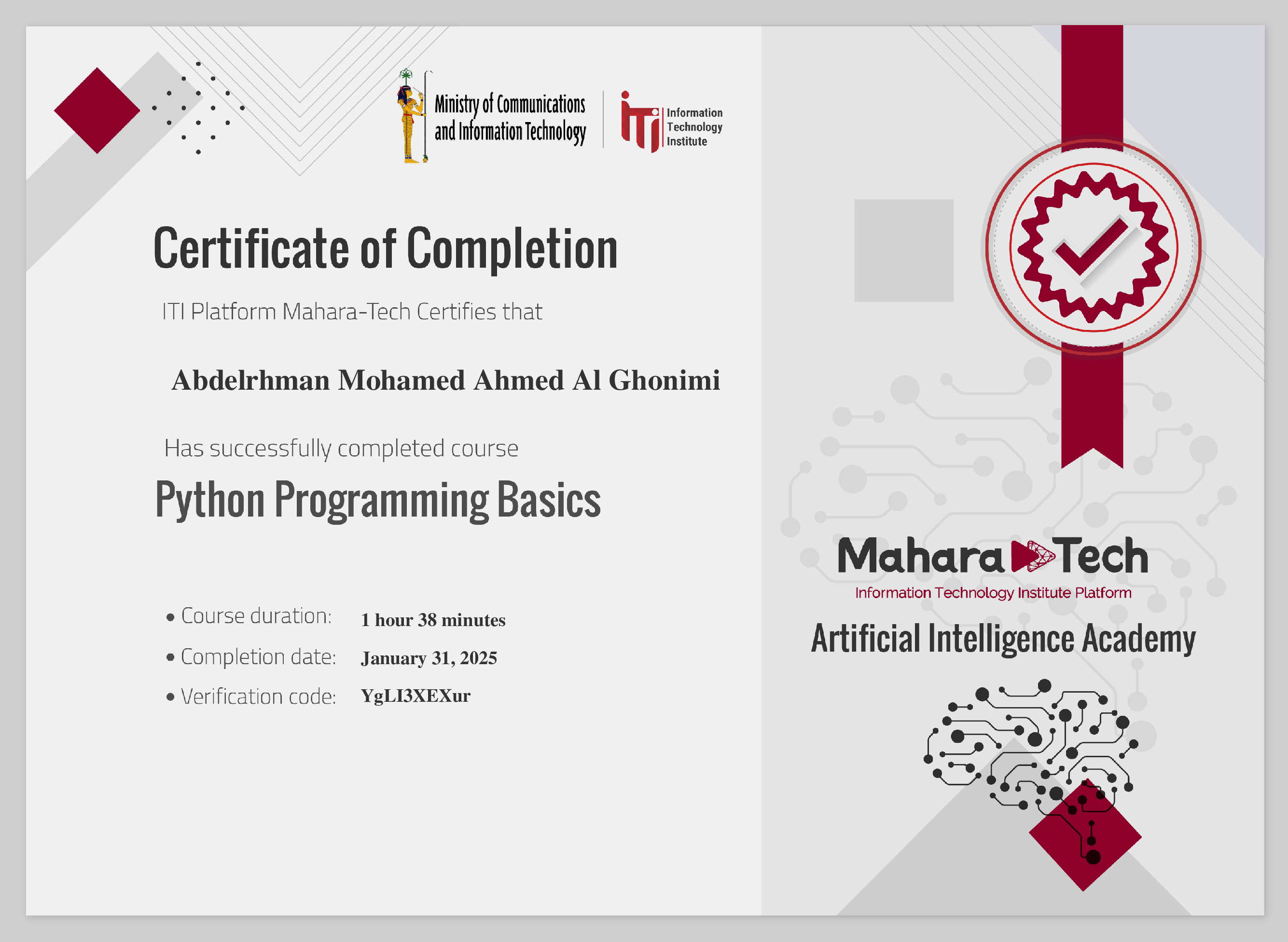 Python Programming Basics Certificate